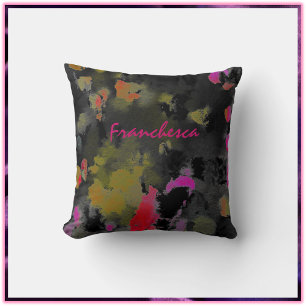 Coussin Art Abstrait noir rose et or