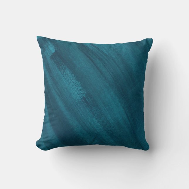 Coussin art Abstrait noir turquoise bleu brossé (Recto)