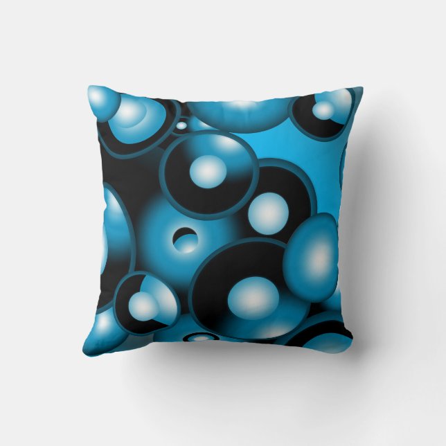 Coussin Art abstrait orbital à cercle concentrique de blue (Verso)