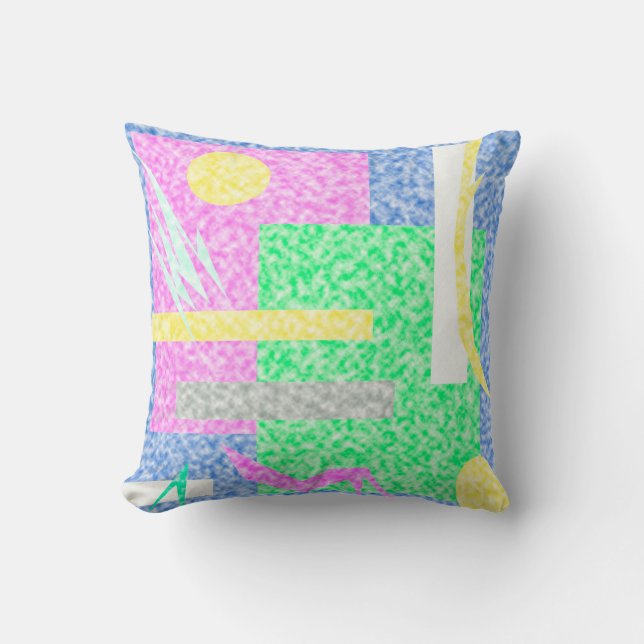 Coussin Art Abstrait Pastel Thème Nuages Roses Turquoise (Recto)