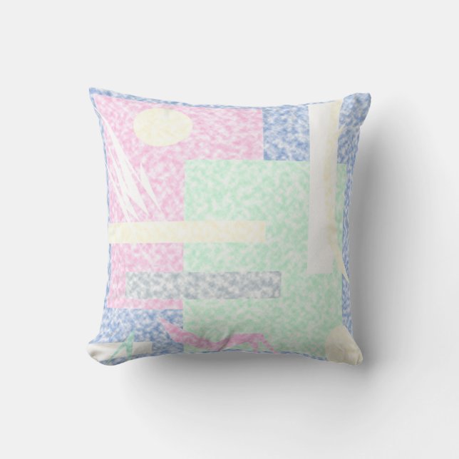 Coussin Art Abstrait Pastel Thème Nuages Roses Turquoise (Recto)