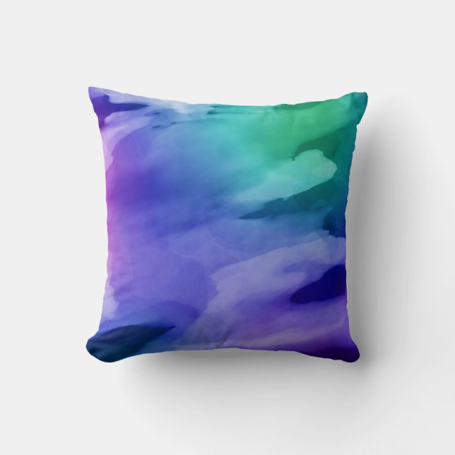 Coussin Art Abstrait Purple Bleu Aquarelle Vert Laver (Recto)