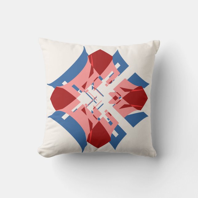 Coussin Art Abstrait Rouge Bleu Rose Diamant Design Floral (Recto)