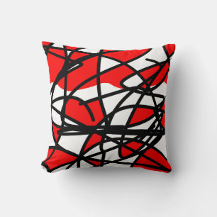 Coussin Art Abstrait Rouge noir blanc
