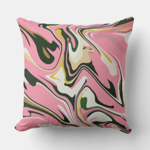 Coussin Art abstrait tourbillonnant avec rose, blanc et no