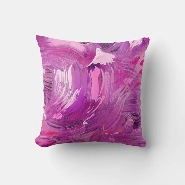 Coussin Art Abstrait violet blanc rose pinceau Stroke mode (Recto)
