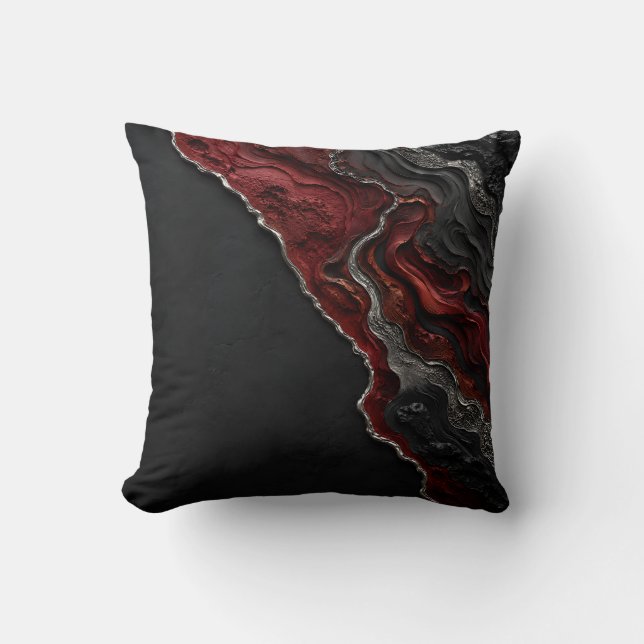 Coussin Art Abstrait Volcanique Rouge Cramoisi Foncé et Ma (Recto)