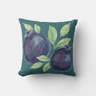 Coussin Art aquarelle de myrtilles boho violettes