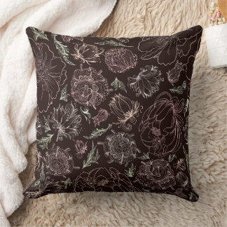 Coussin Art botanique en ligne délicate rose Fleurs vintag