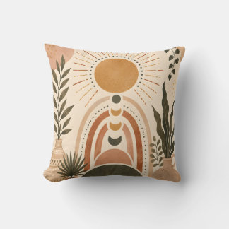 Coussin Art botanique et soleil bohème