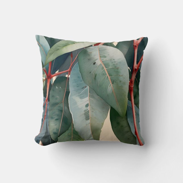 Coussin Art botanique minimaliste d'Eucalyptus (Recto)