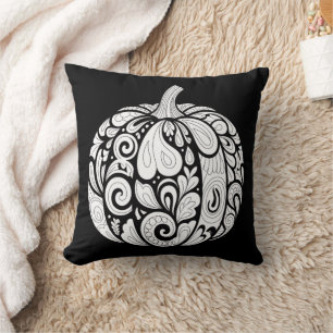 Coussin Art Citrouille noir et blanc complexe - Halloween