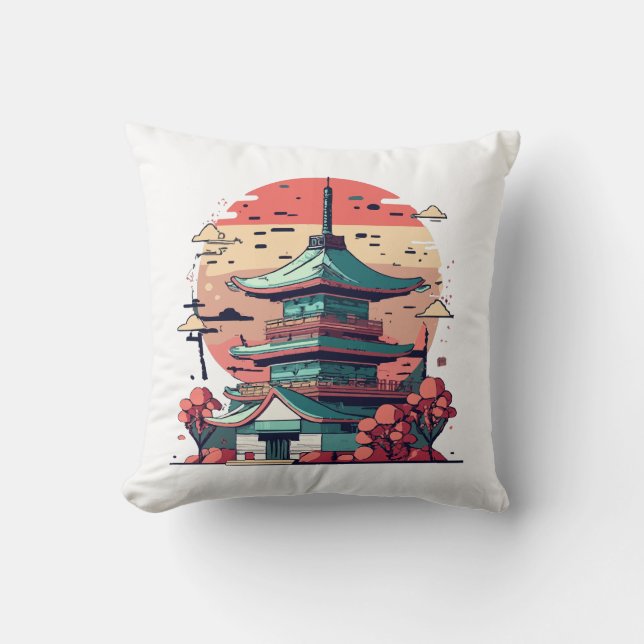 Coussin Art coloré du bâtiment japonais (Recto)