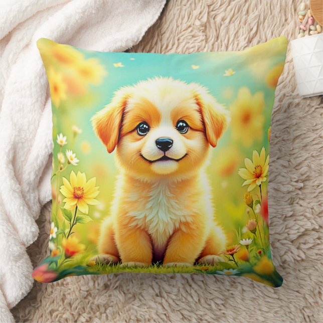 Coussin Art Cute De La Fleur De Chiot (Couverture)