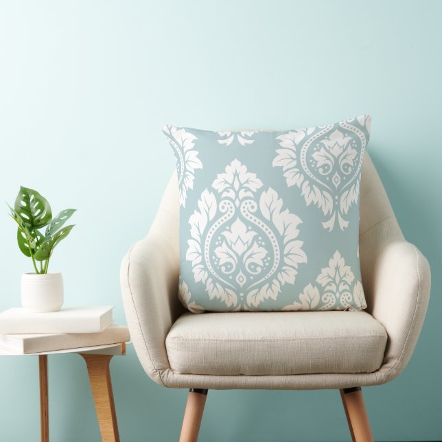 Coussin Art damassé décoratif I Blanc sur bleu oeuf de can (Chaise)