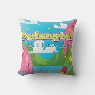 Coussin art de affiche de voyage en dessin animé de Padang