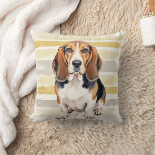 Coussin Art de Basset Hound à l'aquarelle avec ligne point