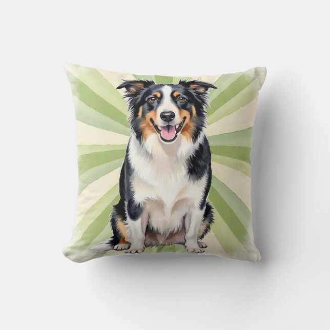 Coussin Art de Border Collie en aquarelle avec explosion r (Recto)
