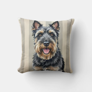 Coussin Art de Bouvier des Flandres en aquarelle sur textu
