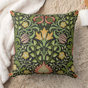 Coussin Art de carreaux floraux persans noirs de William M