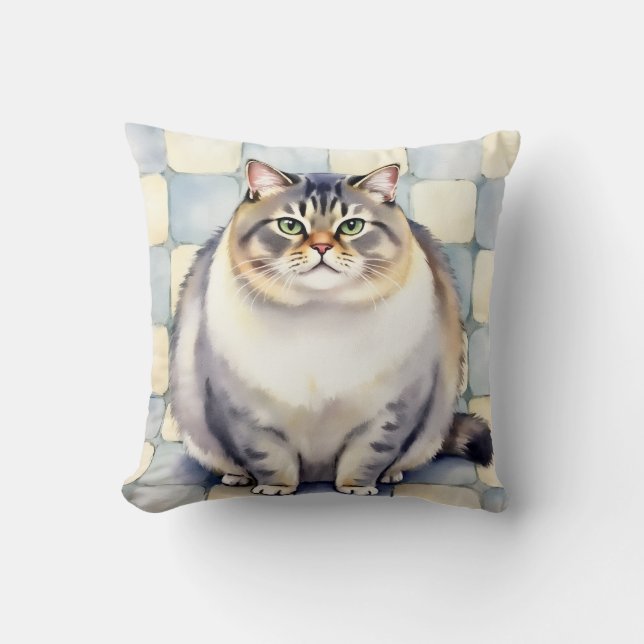 Coussin Art de carrelage à l'aquarelle British Shorthair (Recto)