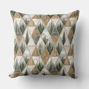 Coussin Art de carrelage géométrique de montagne et de for