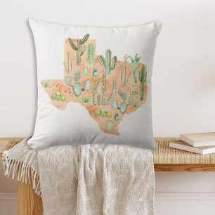 Coussin Art de carte aquarelle de cactus du Texas