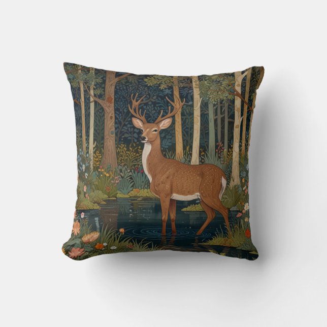 Coussin Art de chevreuils rétro boho forêt boisée verdure (Recto)