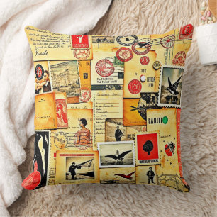 Coussin Art de collage sur papier vintage