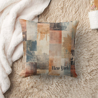 Coussin Art de collage urbain vintage de New York