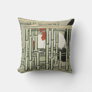 Coussin Art de coq japonais vintage derrière une clôture e