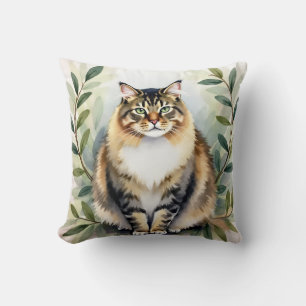 Coussin Art de couche de forêt aquarelle Maine Coon