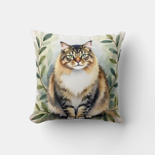 Coussin Art de couche de forêt aquarelle Maine Coon (Recto)