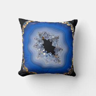 Coussin Art de cristal de géode d'agate bleue à bordure do