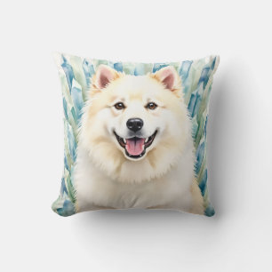 Coussin Art de cristal de glace à l'aquarelle Samoyède