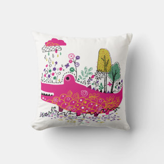 Coussin Art de crocodile sauvage dessiné à la main