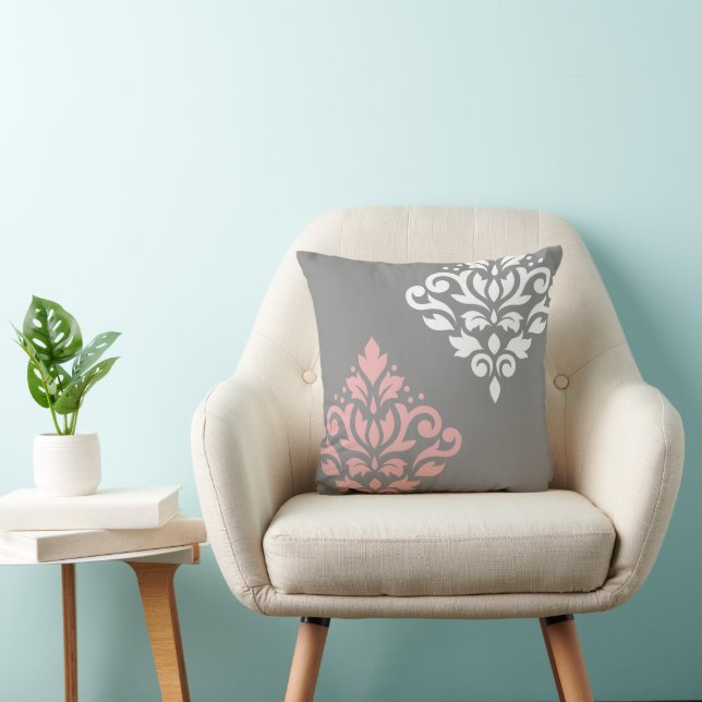 Coussin Art de Damas en Rouleau I Rose Blanc Gris (Chaise)