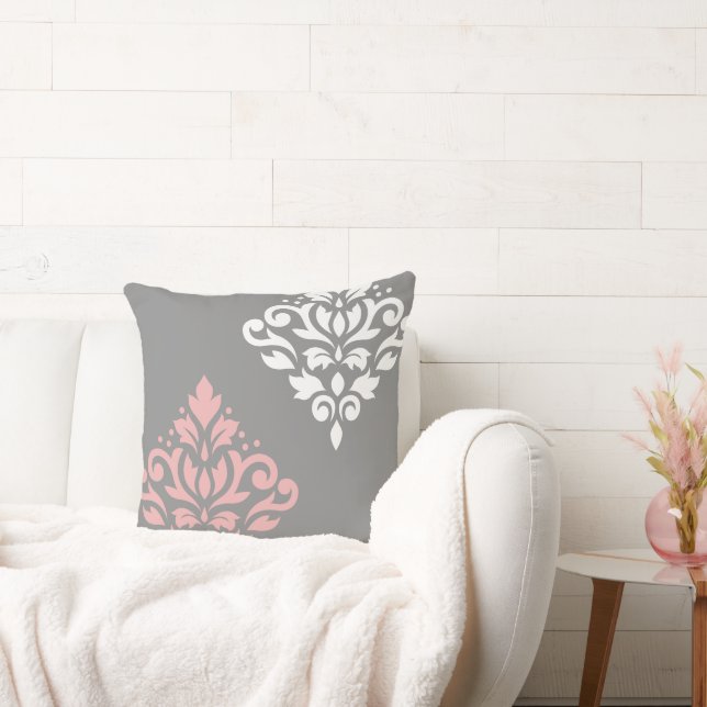 Coussin Art de Damas en Rouleau I Rose Blanc Gris (Canapé)