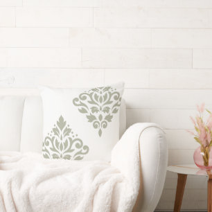 Coussin Art de Damas en rouleau I Vert sur Blanc