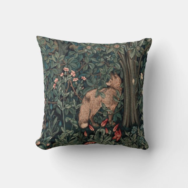 Coussin Art de faune de renard de verdure de William Morri (Recto)