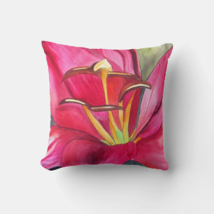 Coussin Art de fleur d'aquarelle d'origine du lys rouge