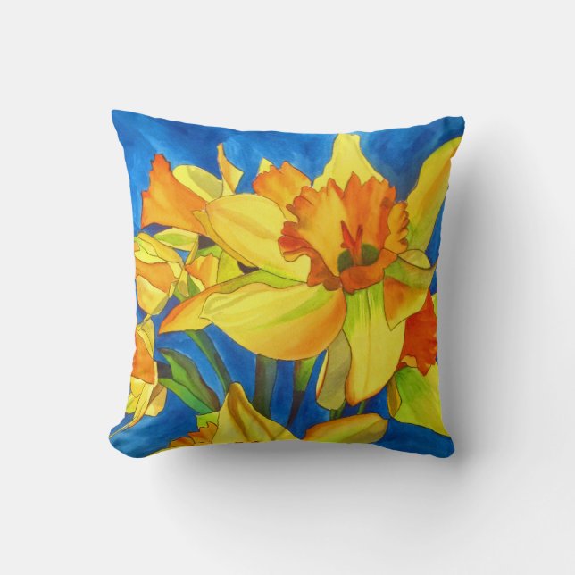 Coussin Art de fleurs à l'aquarelle narcisse jonquille (Recto)