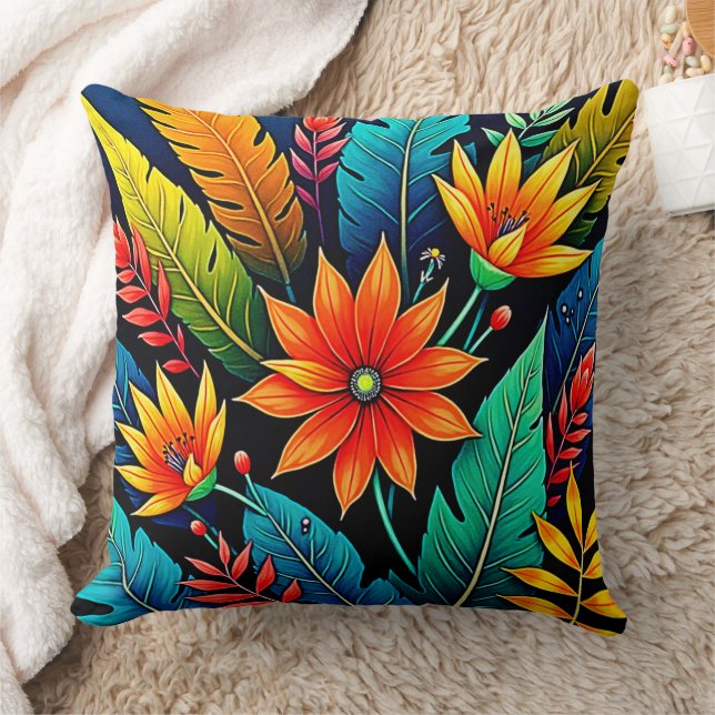 Coussin Art de fleurs tropicales vibrantes (Couverture)