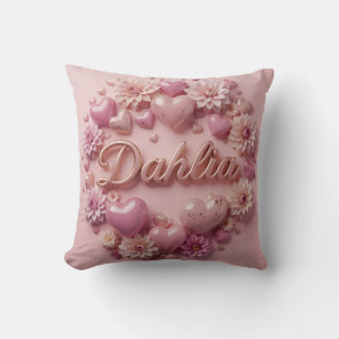 Coussin Art de floraison de dahlia pastel avec des cœurs