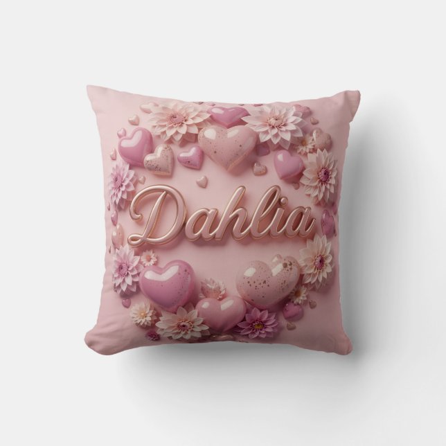 Coussin Art de floraison de dahlia pastel avec des cœurs (Recto)