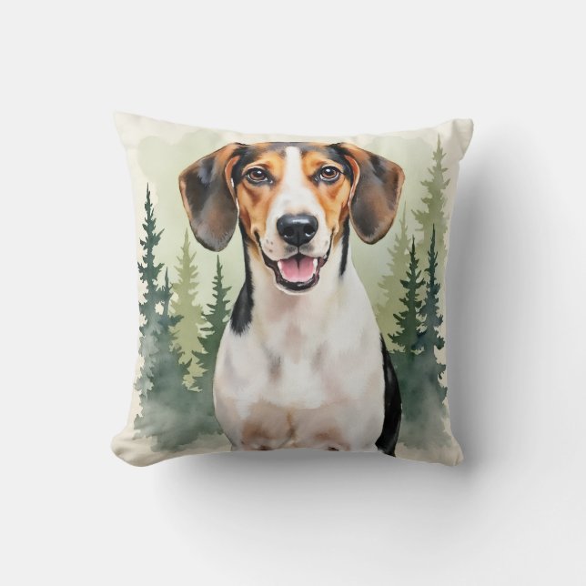 Coussin Art de forêt aquarelle de Treeing Walker Coonhound (Recto)