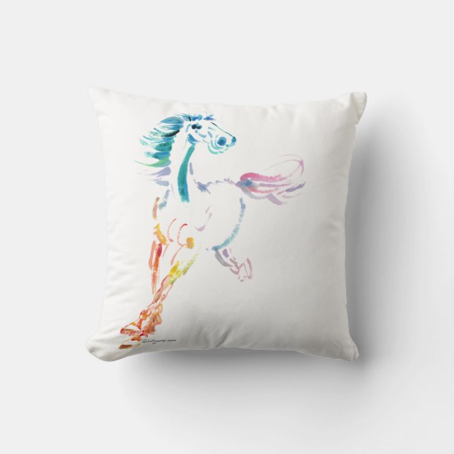 Coussin Art de gambade de cheval d'arc-en-ciel (Recto)