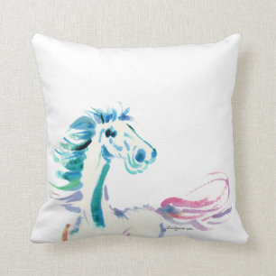 Coussin Art de gambade de cheval d'arc-en-ciel