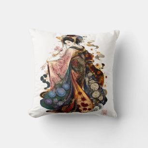 Coussin Art de Geisha japonaise Kimono et fleurs saisonn