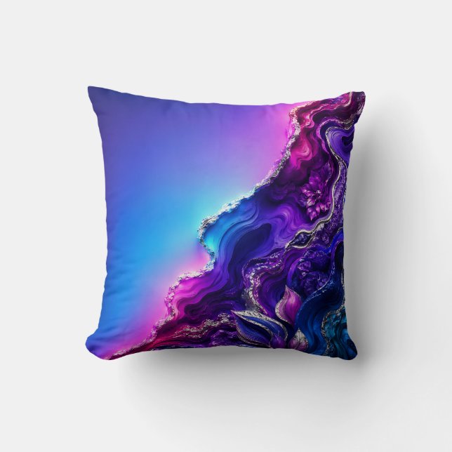 Coussin Art de géode d'agate bleue violette | Abstrait de  (Recto)